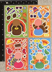 Lot of 4 Sheets Turkey Thanksgiving Face Paper Doll Stickers