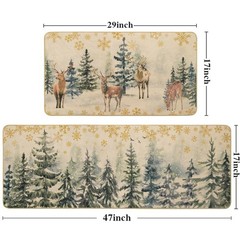 MEHOFOND Christmas Kitchen Rugs Set of 2,Xmas Trees Deer Snowflakes Kitchen R…