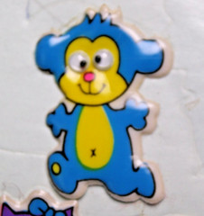 THREE VINTAGE ANIMAL GOOGLE EYES PUFFY STICKERS cat puppy mouse 1970’s 1.5 inch