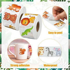 1200 Pcs Safari Animal Stickers Roll 1.5″ Cartoon Jungle Animal Sticker Labels 1
