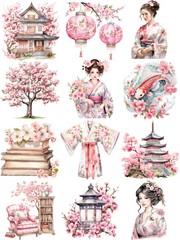 Japanese Sakura Kimono Girl Koi Stickers Stationery Journal Scrapbooking Craft