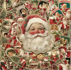 50 PACK OLD CHRISTMAS Retro Vintage Santa Angels Stocking Festive Stickers Lot