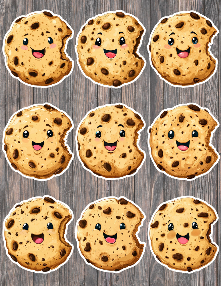 Cartoon Chocolate Chip Cookie Vinyl Stickers Scrapbooking Laptop Waterbottle