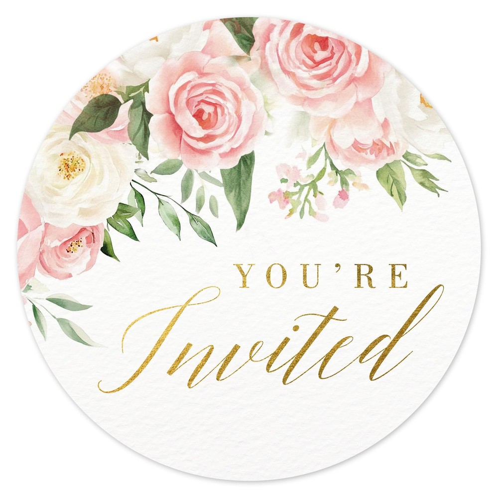 Pink Floral You’re Invited Stickers 108pcs