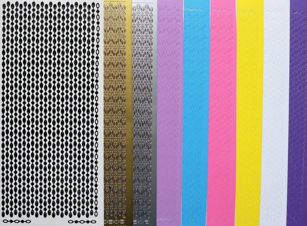 Decorative Chain Border Lines PEEL OFF STICKERS Fine Cardmaking 9 Colours