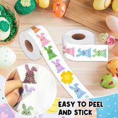 500PCS Easter Bunny Stickers Roll Holographic Glitter Egg Decals for Crafts