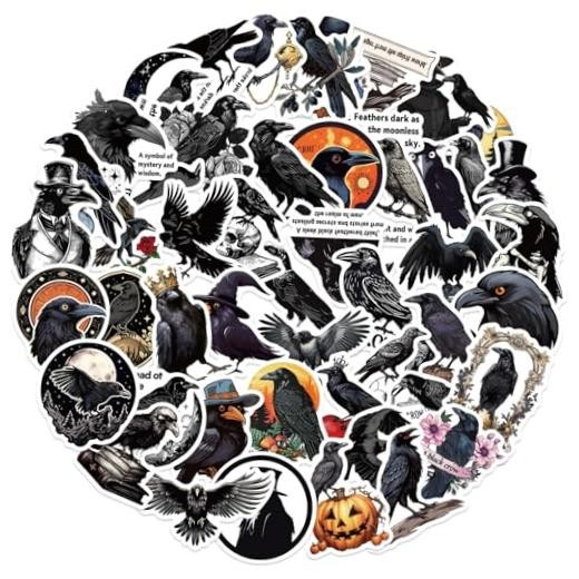 50Pcs Halloween Theme Stickers, Cute Gothic Raven Decorative Stickers Crow