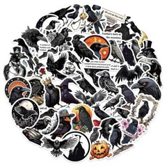 50Pcs Halloween Theme Stickers, Cute Gothic Raven Decorative Stickers Crow