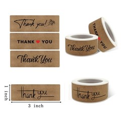 720 PCS 1″ x 3″ Thank You Stickers Rectangle Gift Seal Kraft Paper Thank You