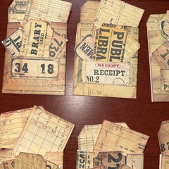 One Hand made junk journal vintage library ￼ pocket with tags ￼￼￼