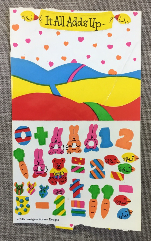 Vintage 1980s Sandylion It All Adds Up Activity Sticker Sheet