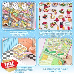 J.WMEET 10Pcs Big Size 3D Scene Book Stickers Multicolor
