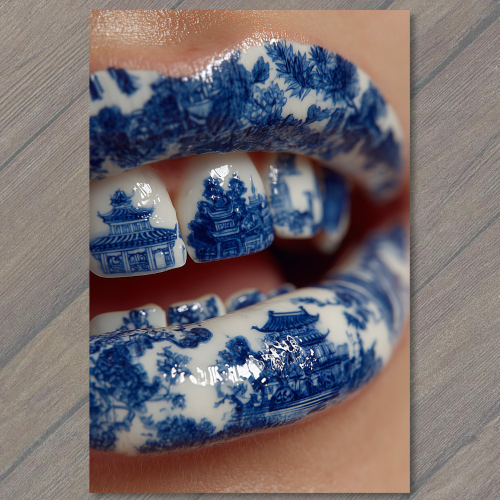 STICKER Porcelain Lips Nails Blue White Temple Detail Closeup Fantasy