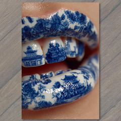 STICKER Porcelain Lips Nails Blue White Temple Detail Closeup Fantasy