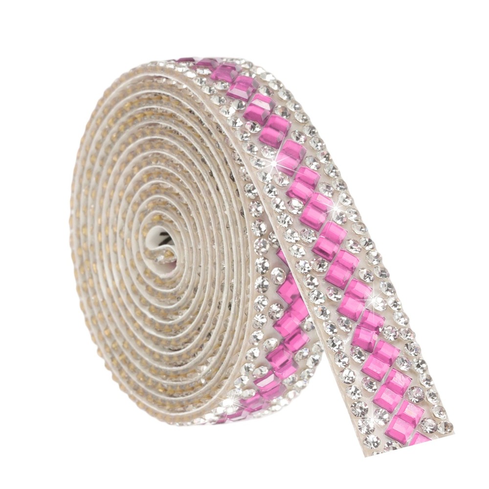 1 Yard Rhinestone Ribbon 3mm x 3mm Crystal Rhinestone Strips Pink]