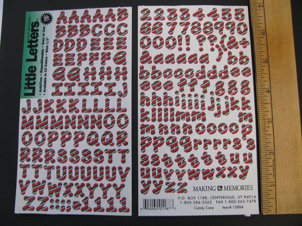 Making Memories CANDY CANE Letters & Number Stickers 1/2″ NOS NO PKG