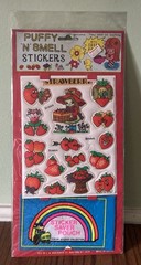 Vintage 1980s Woolworth STRAWBERRY Puffy ‘N’ Smell Stickers + Saver Pouch NOS