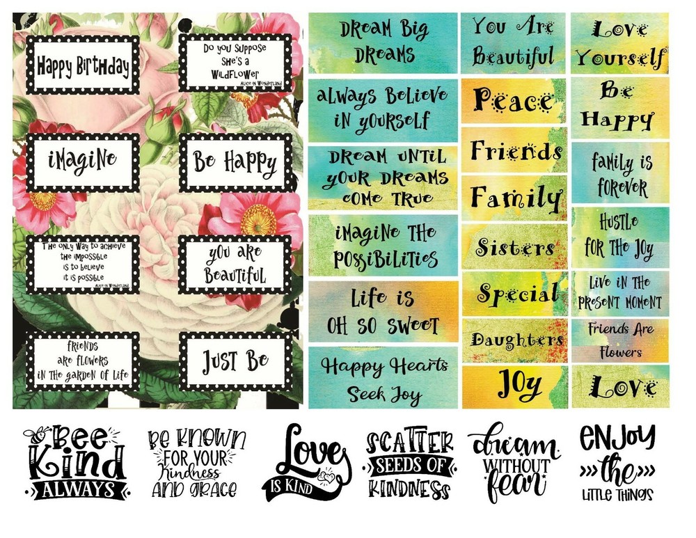 Words & Quotes for Scrapbook Page , Junk Journals, Greeting Cards, 50 Piece Kit