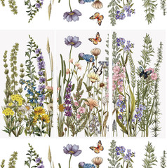 3 Sheets Rub on Transfer Stickers, Wild Flowers and Plants Pattern