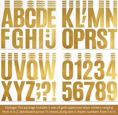 4 Inch Gold Letter Number Sticker, Self-Adhesive Waterproof & Tear-Resistant Lar
