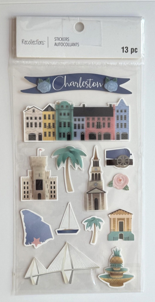 Recollections Stickers CHARLESTON SC Travel Rainbow Row Beach Palm Tree Vacation