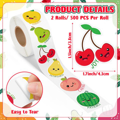 1000Pcs Fruit Stickers Rolls – Apple, Watermelon, Strawberry – 16 Styles, 2 Roll