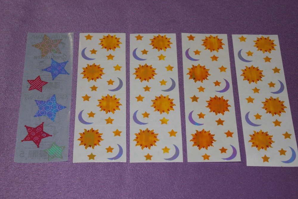 Mrs. Grossman’s LOT of 5 Strips of RARE Vintage Opal Stars Sun & Moon Stickers!