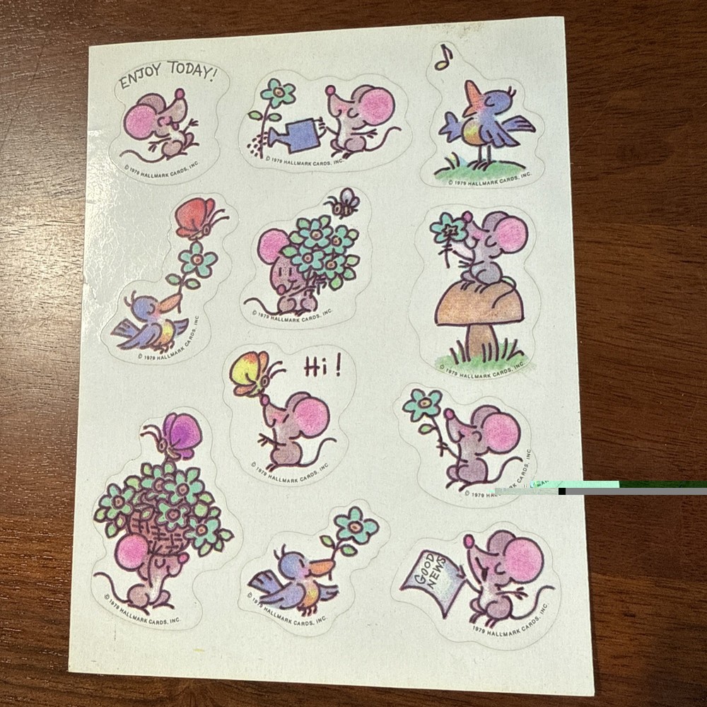 Vintage HALLMARK 80’s 70’s * 1979 * ! STICKERS Adorable Mice Birds Sheet