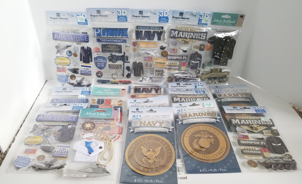 3-D Military Themed Scrapbooking Stickers Big Lot New in Packages Marines Navy
