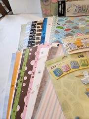 Lot of 55 Loose Sheets Scrapbook Paper 12 Pks of Embellishments Boys Girls New
