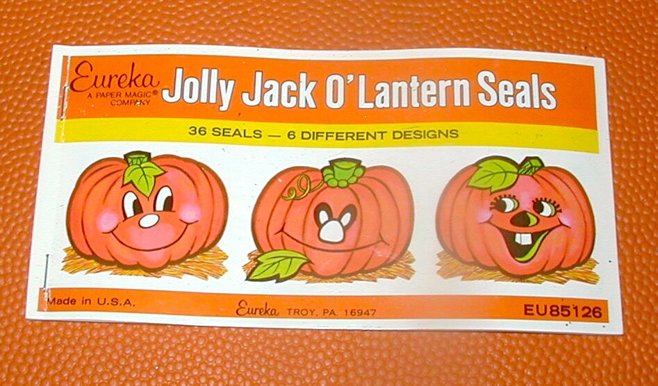 Eureka vintage Halloween pumpkin holiday stickers brand new old store stock