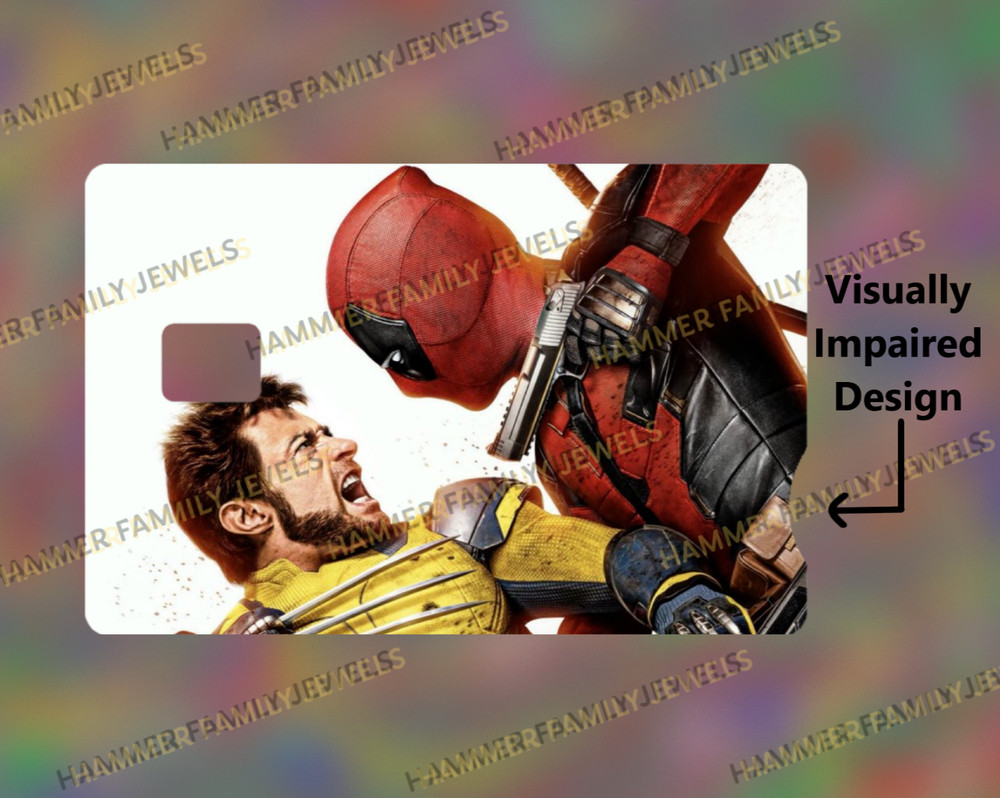 Deadpool and Wolverine Fan Art Credit Card Decal with Visually Impaired Design