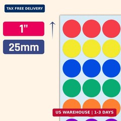 1000 Pack, 1 inch – Colored Round Circle Dot Stickers, Garage Yard Sale Price St
