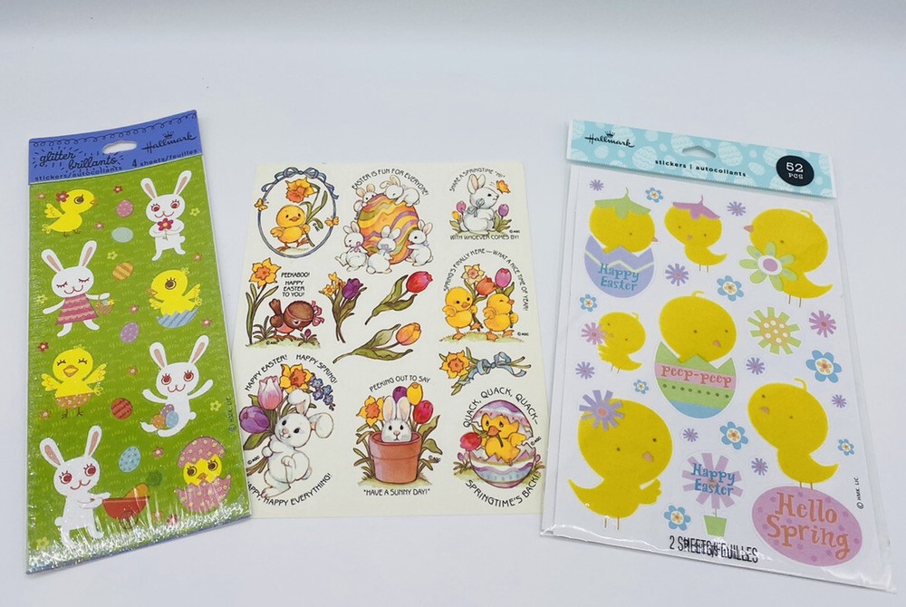 Lot Easter Hallmark AGC Stickers Glitter Flocked Chicks Bunny Rabbits