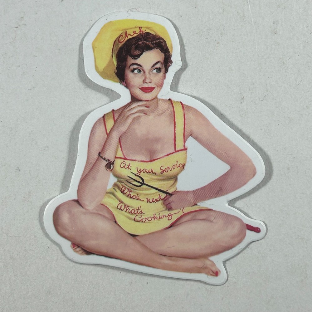 Sticker Retro Pin Up Waitress Chef Diner Girl 1950s Style Yellow Apron Die Cut