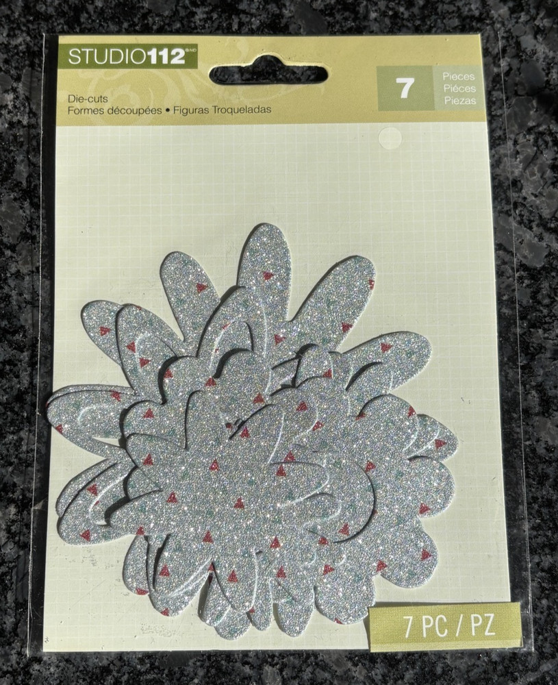 STUDIO 112 SCRAPBOOK DECORATIVE GLITTER FLOWER DIE CUTS JUNK JOURNAL EPHEMERA