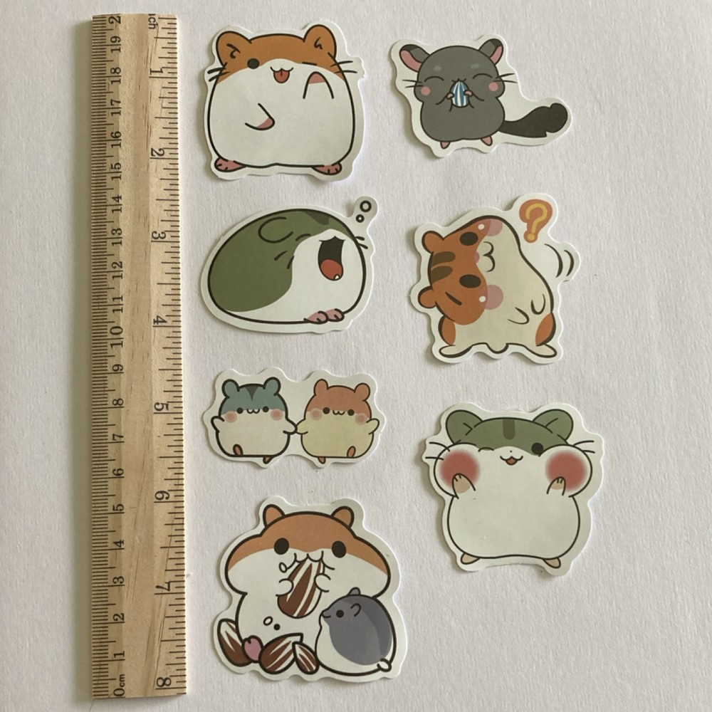 7 Multicolor Waterbottle Diary Stickers Set – Cartoons, Animals, Hamster Designs