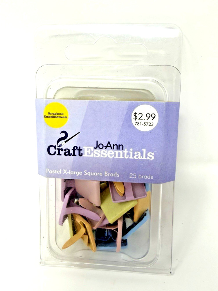 JoAnn Craft Essentials 25 Ct Pastel XL Square Brads Yellow Pink Green Blue Aqua