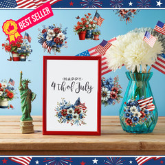 Harloon 15 Sheets 4th of July Patriotic Flower 5.9 x inches, Multicolor