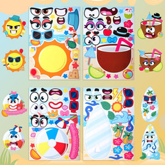 36 Pcs 9″X6″ Summer Make a Face Stickers for Kids, Make Your Own Hawaii Pool Bea