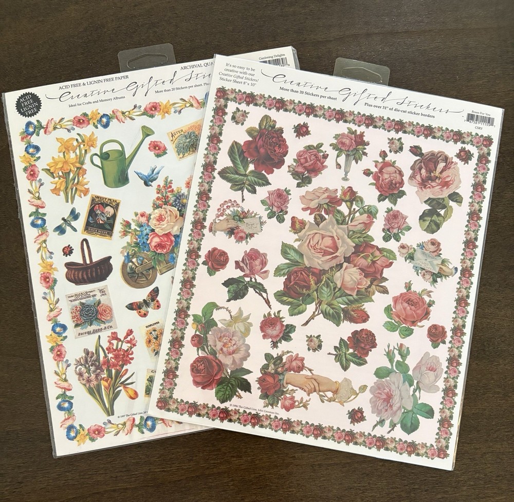 Vintage Gifted Line Stickers-Gardening & Roses 2 sheets 8 x 10
