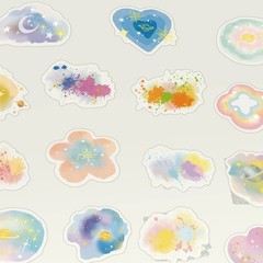 50 Pcs Watercolor Cloud PET Transparent Stickers Dreamy Artistic Waterproof Deca
