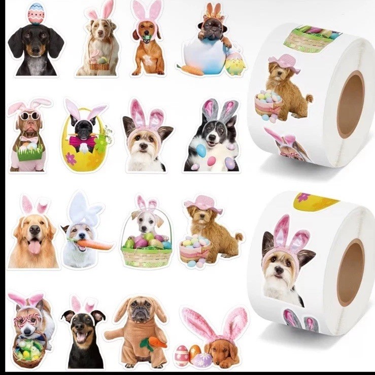 40 PCs ~1×1.2” Adorable Dogs In Easter Costumes Stickers 16 Designs