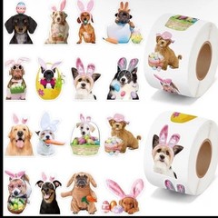 40 PCs ~1×1.2” Adorable Dogs In Easter Costumes Stickers 16 Designs