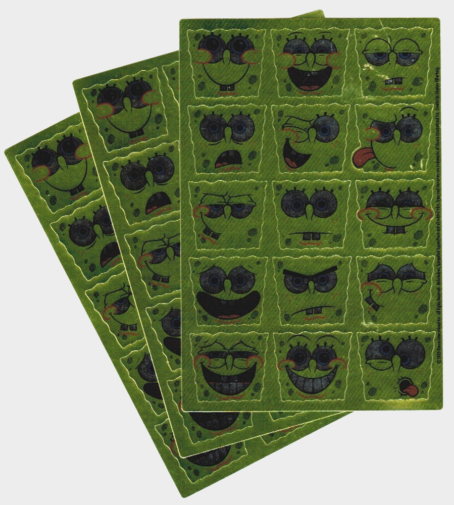 3 Sheets SPONGEBOB Squarepants FUNNY FACE Shiny Scrapbook Stickers!