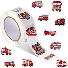 500 Pcs Fire Truck Stickers Roll Waterproof Fireman Firefighter Party Favor Gift