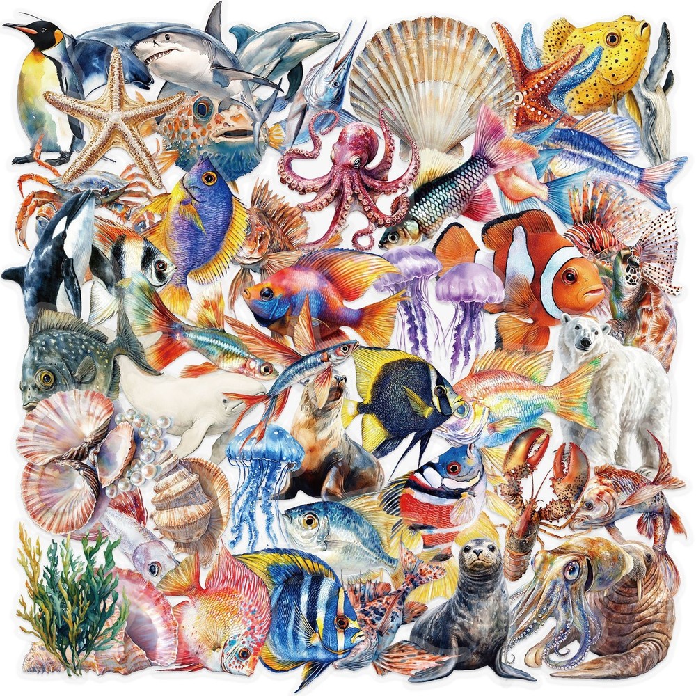 50PCS Marine Animal Cartoon Stickers Octopus Shell Fish DIY Scrapbooking Station