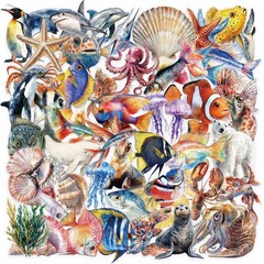 50PCS Marine Animal Cartoon Stickers Octopus Shell Fish DIY Scrapbooking Station