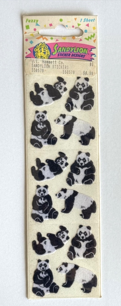 1 Vtg. Pack SANDYLION Sandy Lion Fuzzy Bear Stickers Panda Bears Mom w Baby New