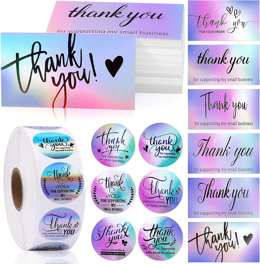 1120 Pcs Thank You Cards and Stickers Set,Include 1000Pcs 1.5Inch Thank You for
